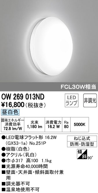 ODELIC（オーデリック） OW269013ND 在庫品 LED 防湿 防雨型 壁面 天井