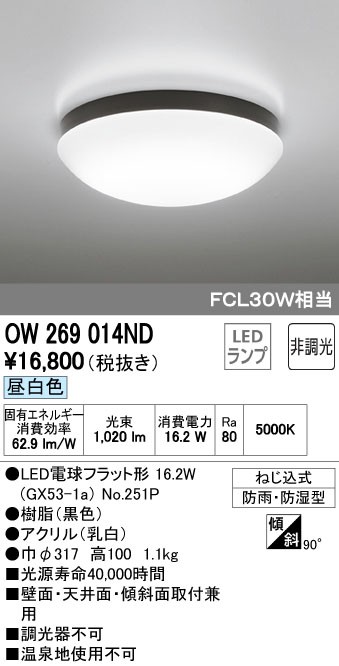 縁、鉄製3点、 ODELIC OW269014ND 在庫品 オーデリック LED 防湿 防雨型 壁面