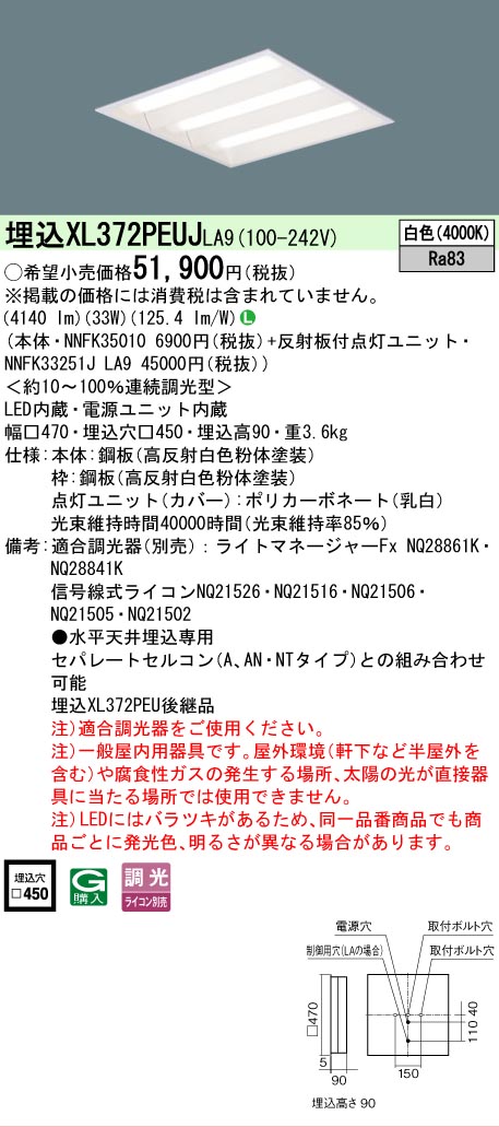 Panasonic（パナソニック） XL372PEUJLA9 セット品内訳 NNFK35010