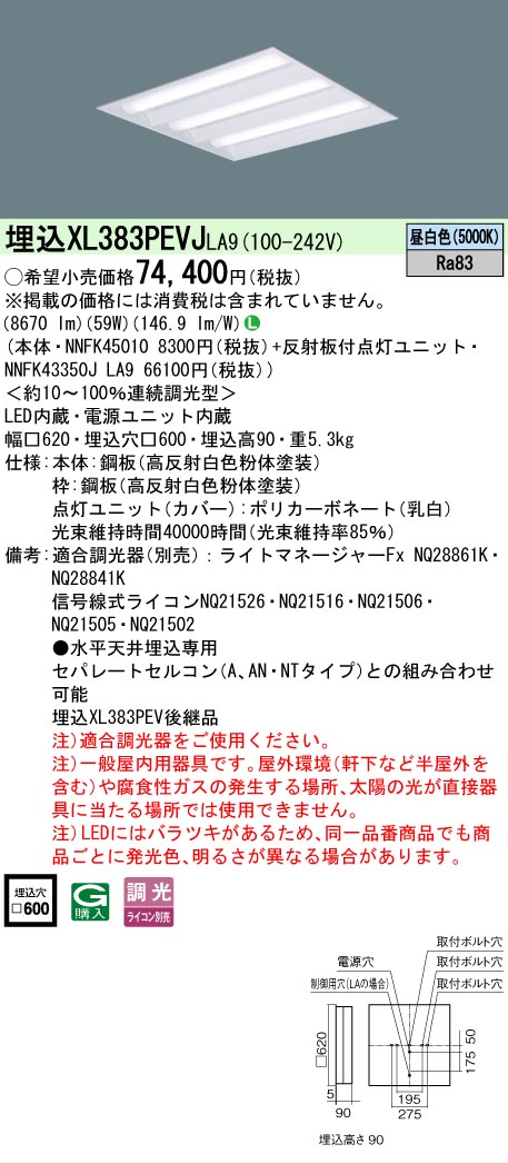 Panasonic（パナソニック） XL383PEVJLA9 セット品内訳 NNFK45010