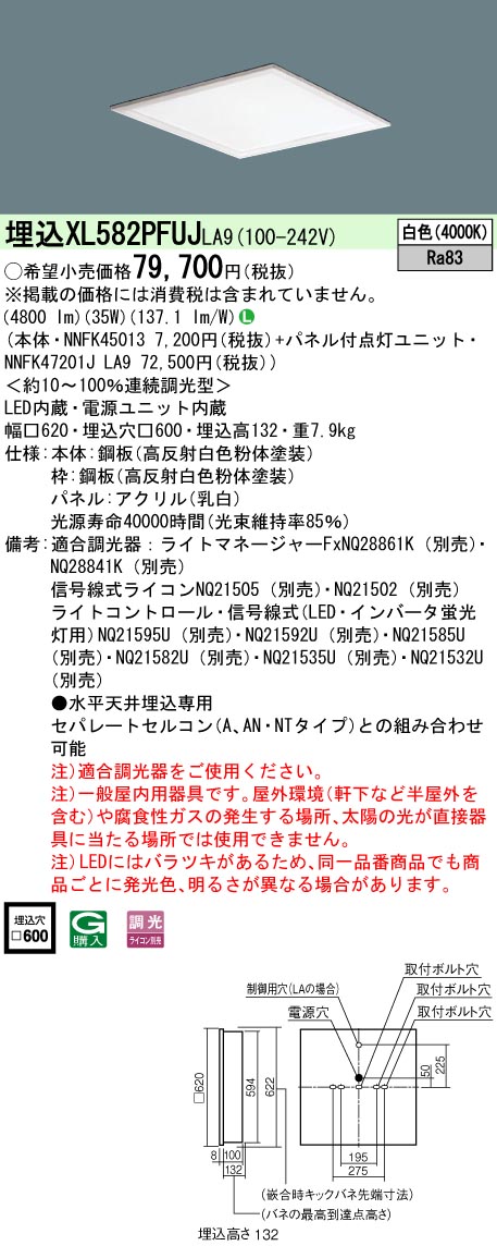 Panasonic（パナソニック） XL582PFUJLA9 セット品内訳 NNFK45013 