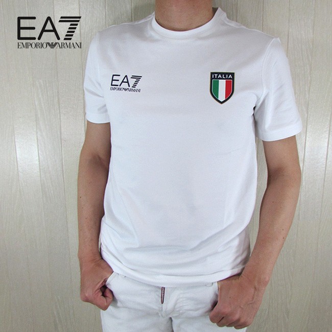 イーエーセブン EA7 EMPORIO ARMANI メンズ 半袖 Tシャツ スリムフィット 6GPT98 PCA2Z / 1100 / ホワイト 白  サイズ：XS/S/M/L