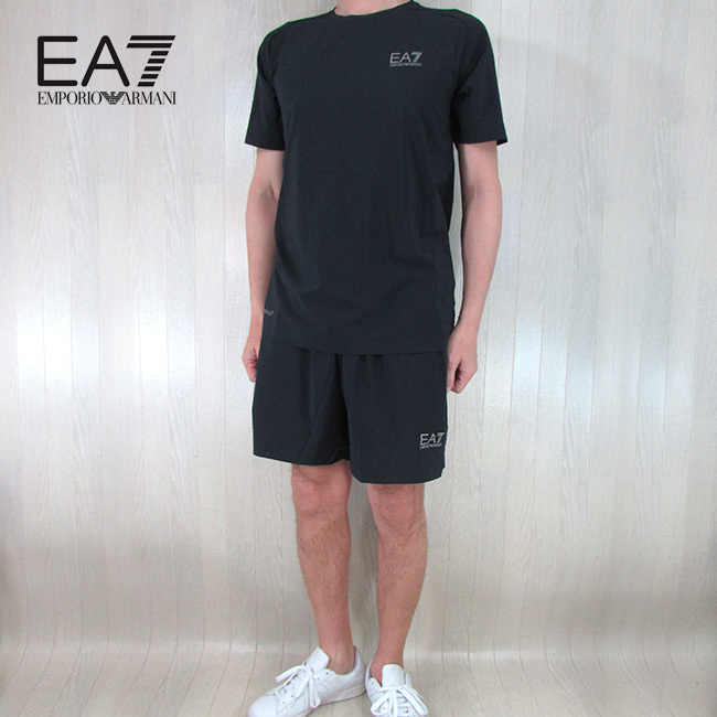イーエーセブン EA7 EMPORIO ARMANI Tシャツ ハーフパンツセット 短パン 8NPV01 PN2CZ/1200/ブラック 黒  サイズ：S/M/L/XL