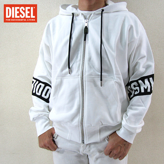 ディーゼル DIESEL メンズ ジップアップ スウェットパーカー S-ALBY-ZIP-A1/100/ ホワイト 白 サイズ：XS/S/XL