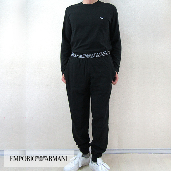 エンポリオ アルマーニ エンポリ EMPORIO ARMANI 上下セット パジャマ リラックスパンツ ジョガーパンツ 111789  1A720/07320/ ブラック 黒 サイズ：S/M/L/XL