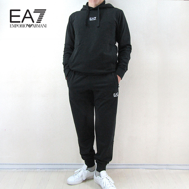 イーエーセブン EA7 EMPORIO ARMANI プルオーバーパーカー パンツ 上下セット ジョガーパンツ 8NPV81 PJ05Z/1200/  ブラック 黒 サイズ：S/M/L/XL/XXL/3XL