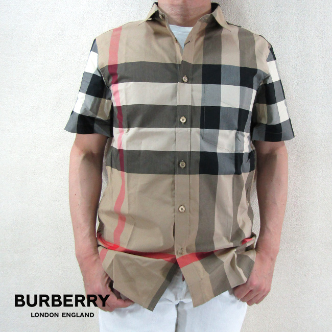 バーバリー Burberry メンズ 半袖シャツ メガチェック 8017322 / A7028 / ベージュ サイズ：S/M/L