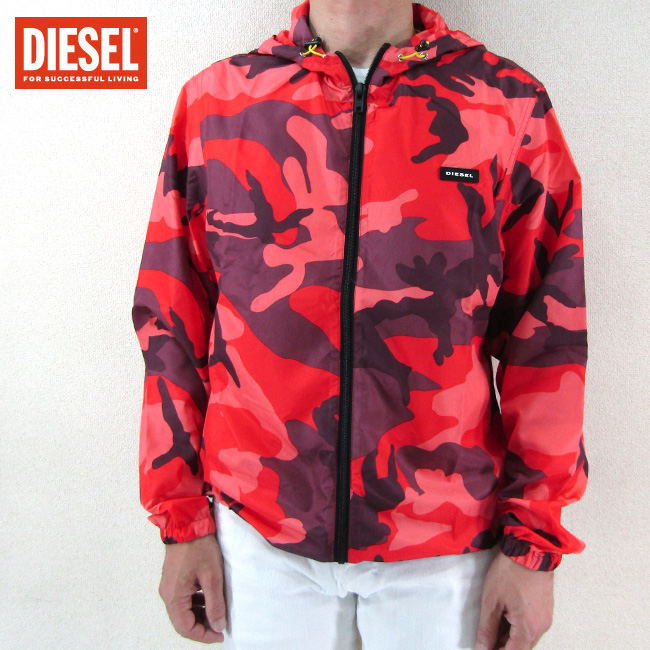 ディーゼル DIESEL メンズ ジップアップ ブルゾン パッカブル仕様 シャカ素材 00SJRU-0ICAR / BMOWT-WINDY-FG /  E4991 / レッドカモフラ サイズ：M/L/XL/XXL