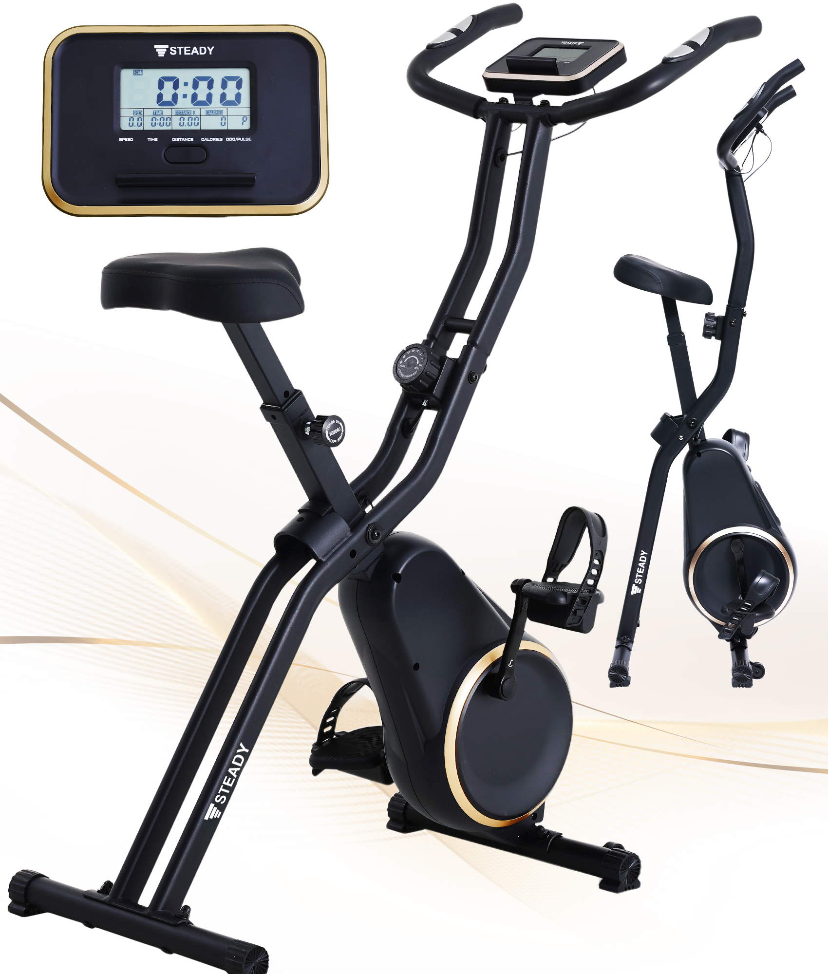 フィットネスバイクsteady フィットネスバイク バンド付き 筋トレ 折りたたみ 静音 365日保証