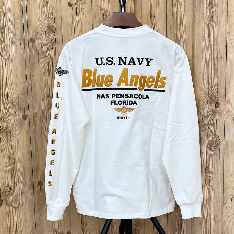 AVIREX アヴィレックス EMBROIDERED BLUE ANGELS 長袖Tシャツ ミリタリー 刺繍Tシャツ ロングTシャツ ロンT トップス アビレックス メンズ ブランド