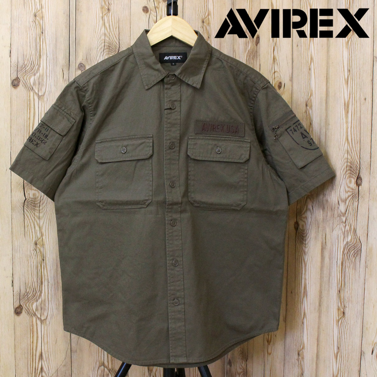 AVIREX アヴィレックス 半袖 ファティーグ　カーキシャツ コットン ミリタリーシャツ 綿100% メンズブランド