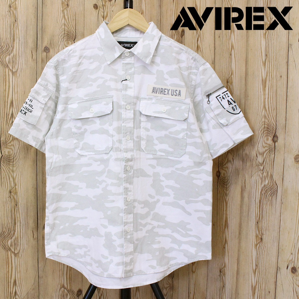 AVIREX アヴィレックス 半袖 ファティーグ　カーキシャツ コットン ミリタリーシャツ 綿100% メンズブランド