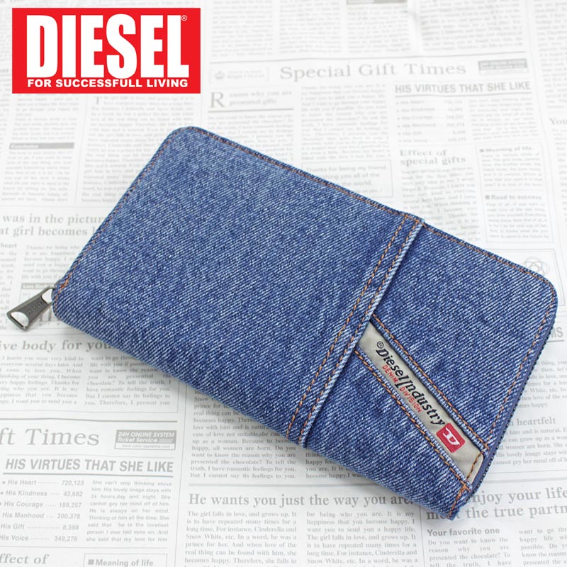 DIESEL ディーゼル 財布 L字 ウォレット ラウンドファスナー 長財布 コットン 無地 ロゴ ワンポイント シンプル ストーンウォッシュ  DAVYS 24 ZIP