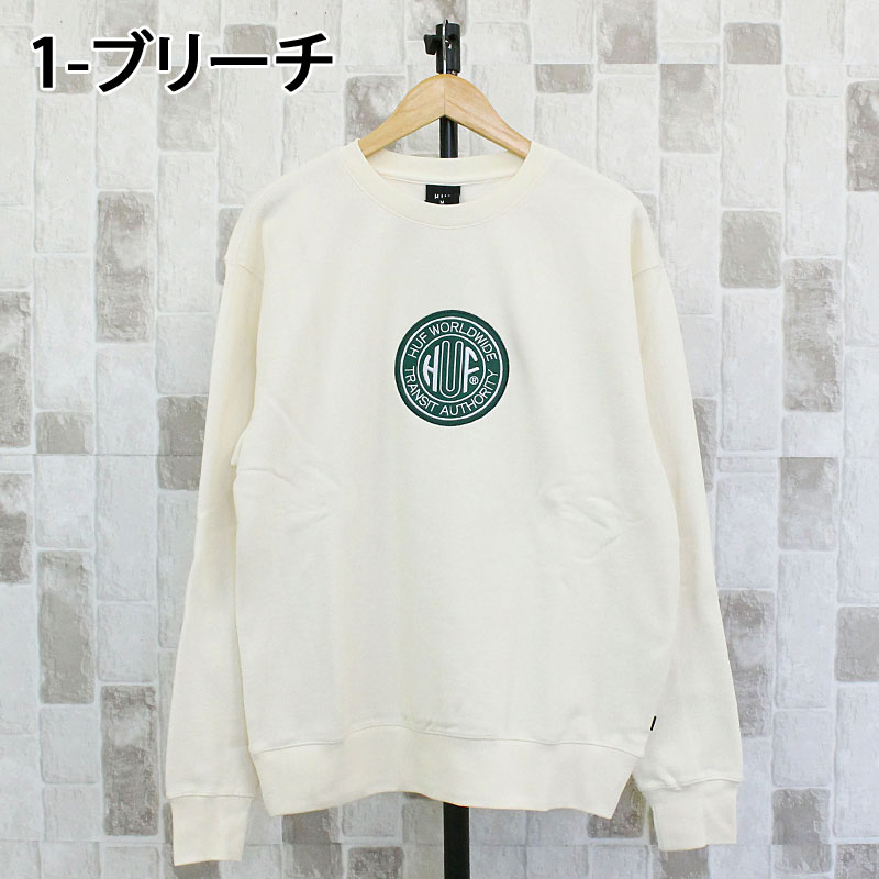HUF ハフ トランシット オーソリティー クルーネック スウェット トレーナー TRANSIT AUTHORITY CREWNECK PF00760 裏起毛 サークル刺繍ロゴ トップス 長袖_1