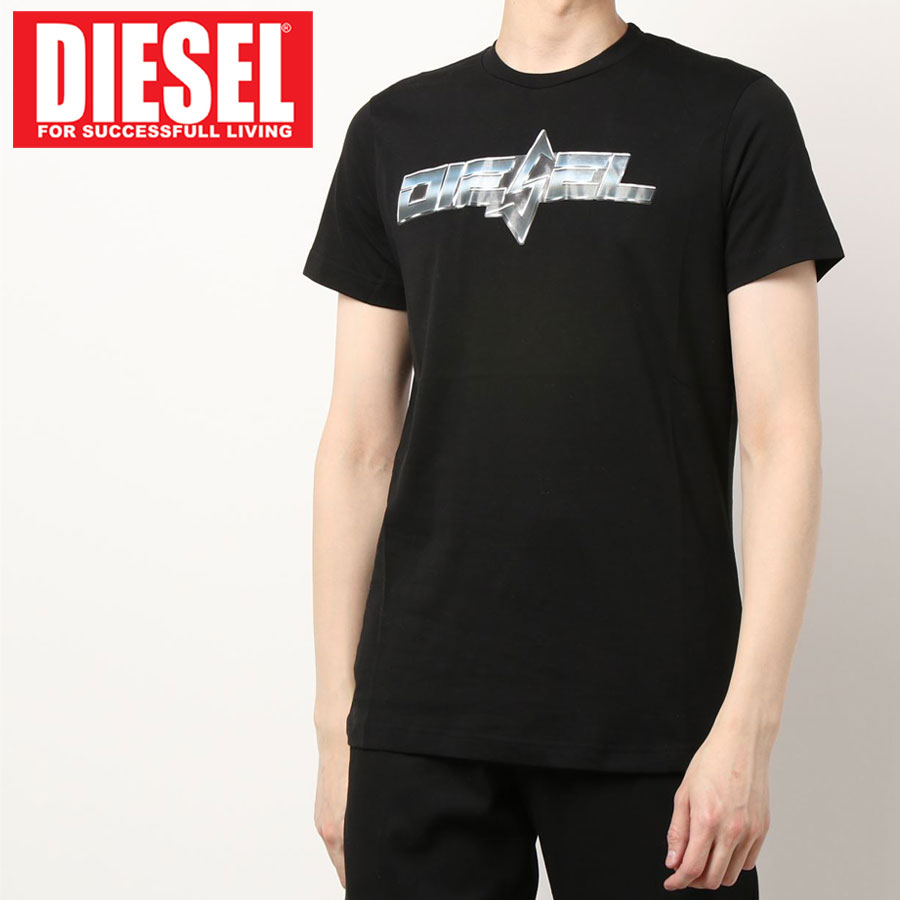 DIESEL（ディーゼル） メタル調ロゴ プリント クルーネック 半袖T 