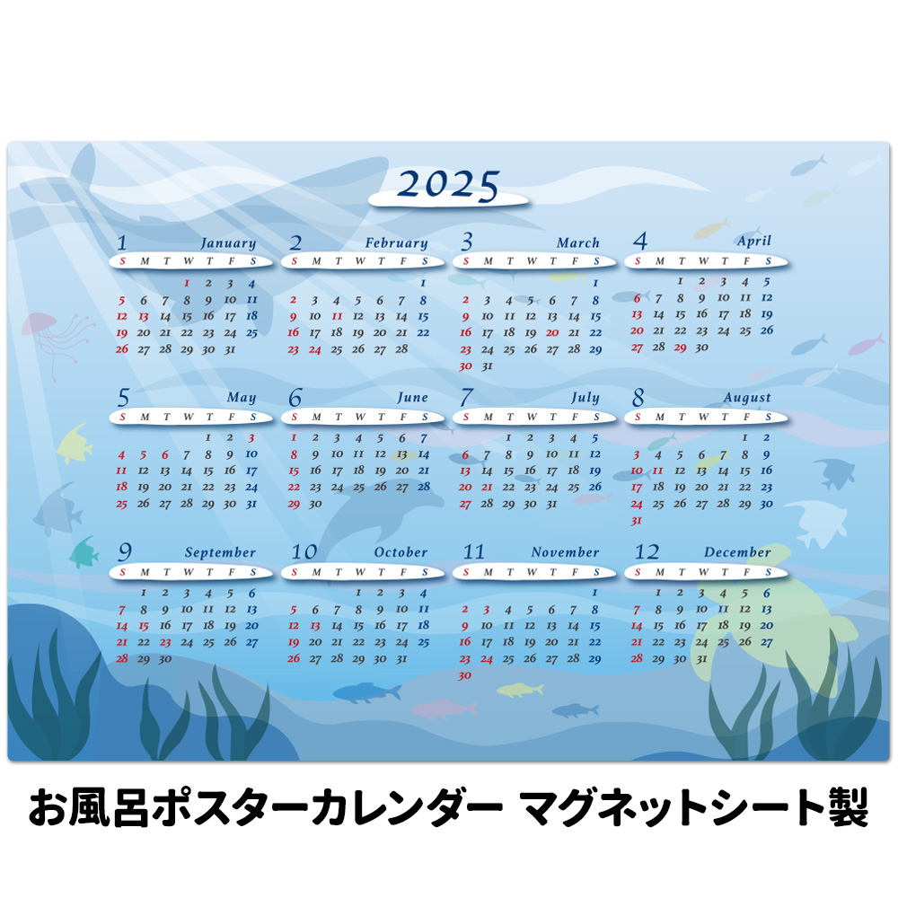 2025年お風呂ポスターカレンダー シンプル 海中 マグネット