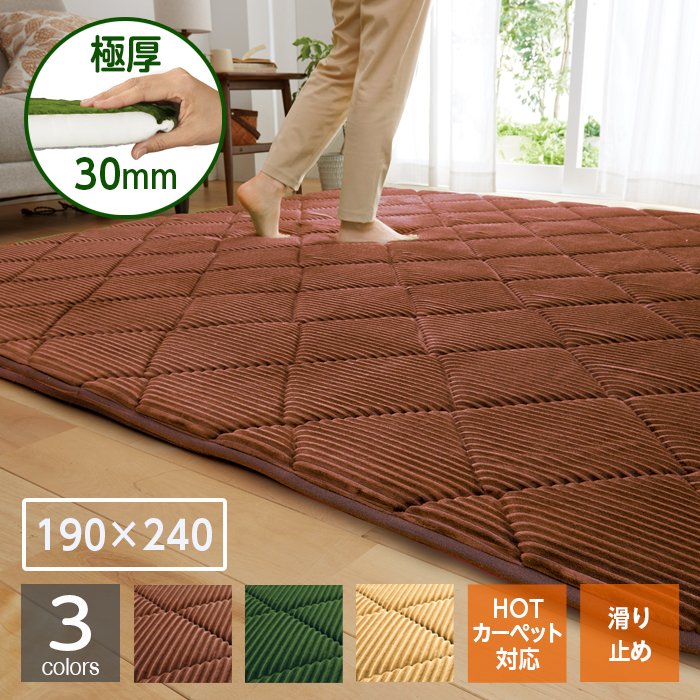 ラグ 極厚 カーペット 30mm あったかコーデュロイラグ 190×240 3畳用