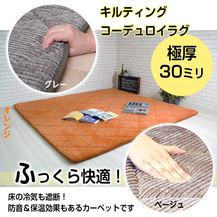 ラグ 極厚 カーペット コーデュロイラグ 185×240 3畳 イケヒコ