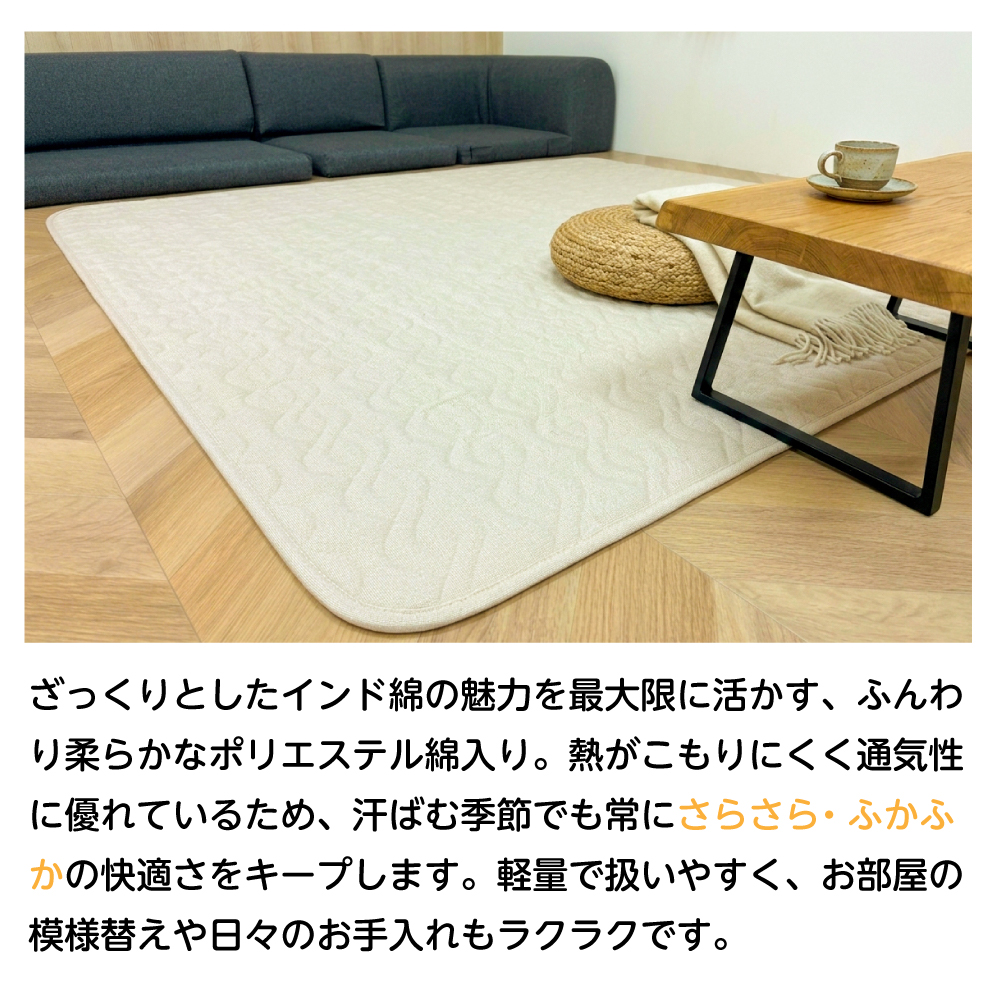 イケヒコ ラグ インド綿 ラグマット 洗える 夏用ラグ 180×180cm 2畳用