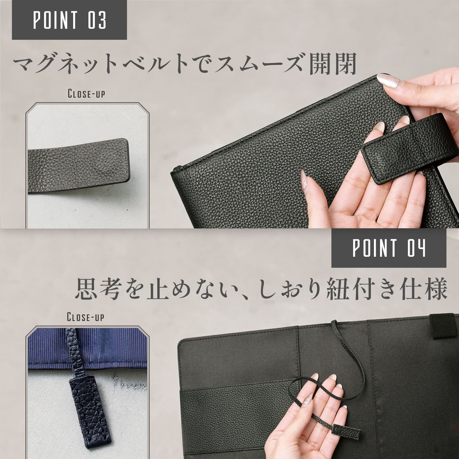 A5 本革 ノートカバー リングノート対応 マグネットベルト しおり付き カード入れ ペンホルダー フリーポケット スリム シンプル 手帳カバー プレゼント NC11の画像