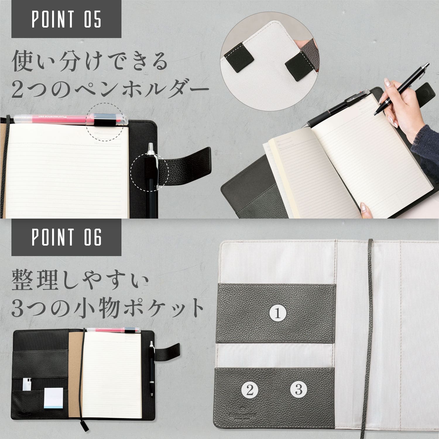 A5 本革 ノートカバー リングノート対応 マグネットベルト しおり付き カード入れ ペンホルダー フリーポケット スリム シンプル 手帳カバー プレゼント NC11の画像