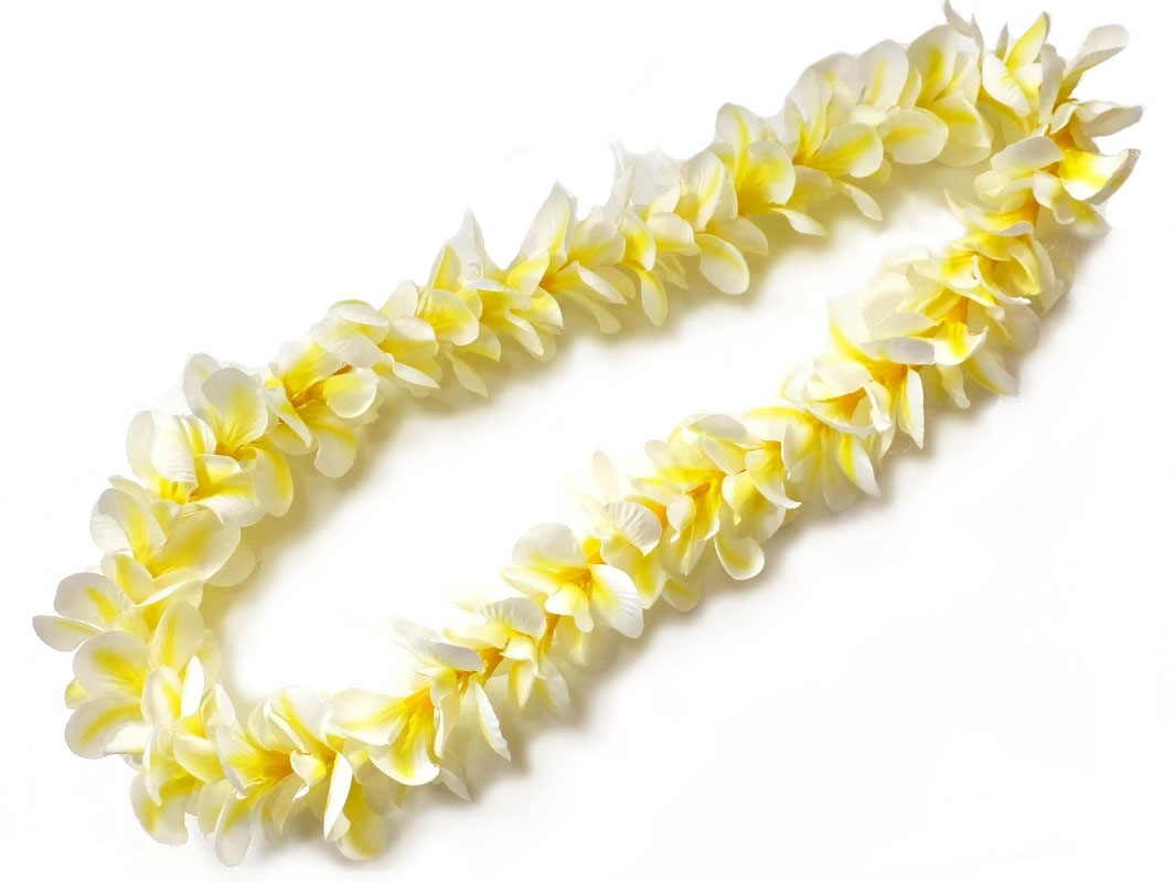 フラダンスのプルメリアシングルレイ(ホワイトイエロー)