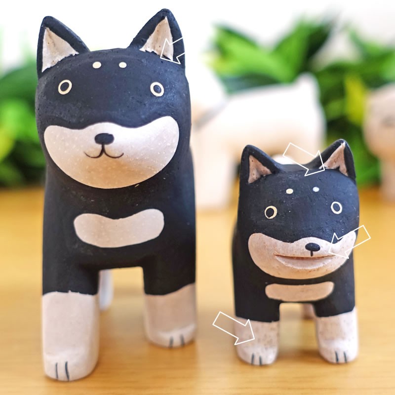 ぽれぽれ動物 親子 柴犬 シバ いぬ (干支 戌) インテリア 置物 木彫り