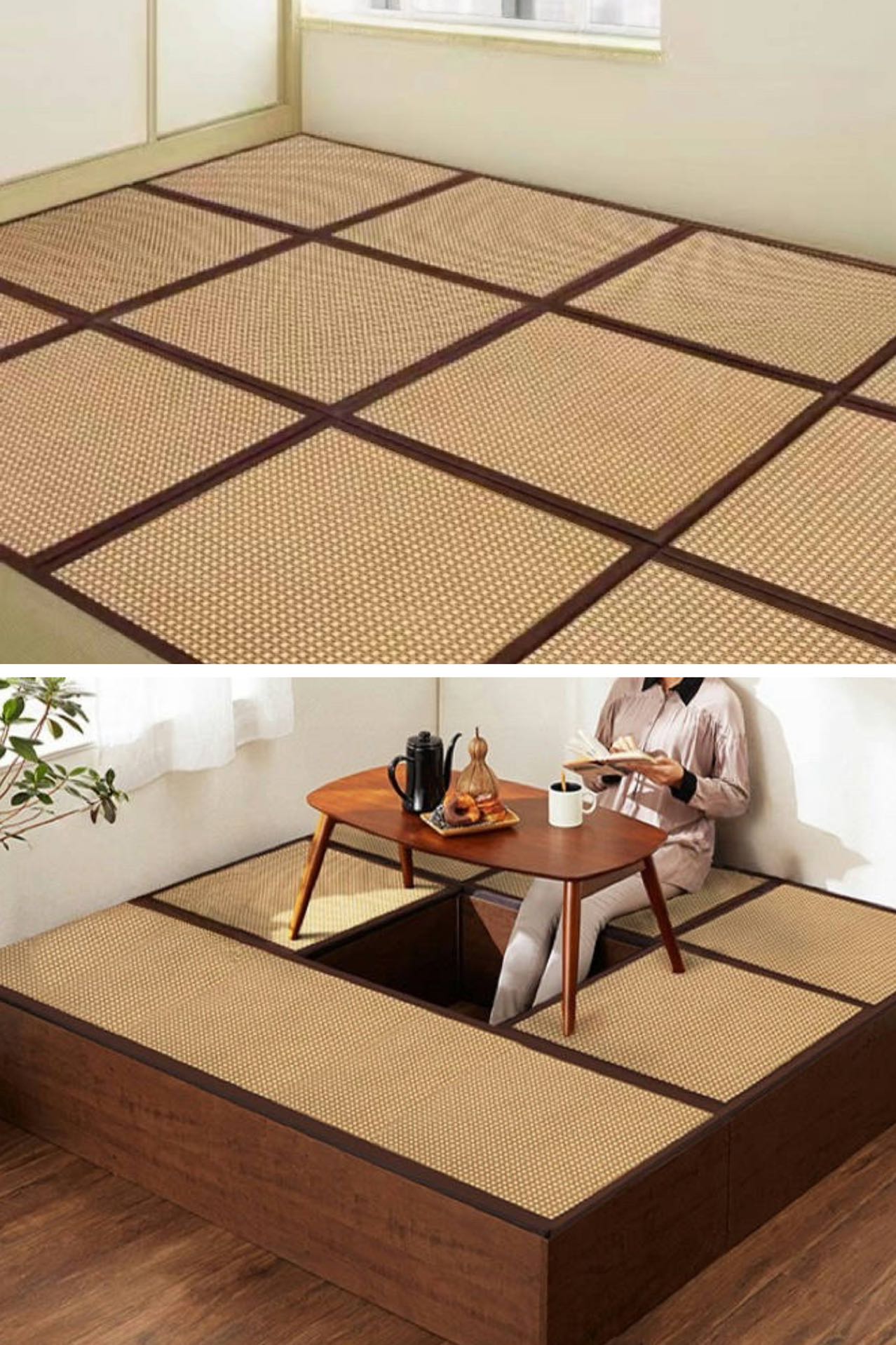 夏用ラグ 厚手 ひんやり ラグ 90×90 正方形 撥水 拭ける い草風 