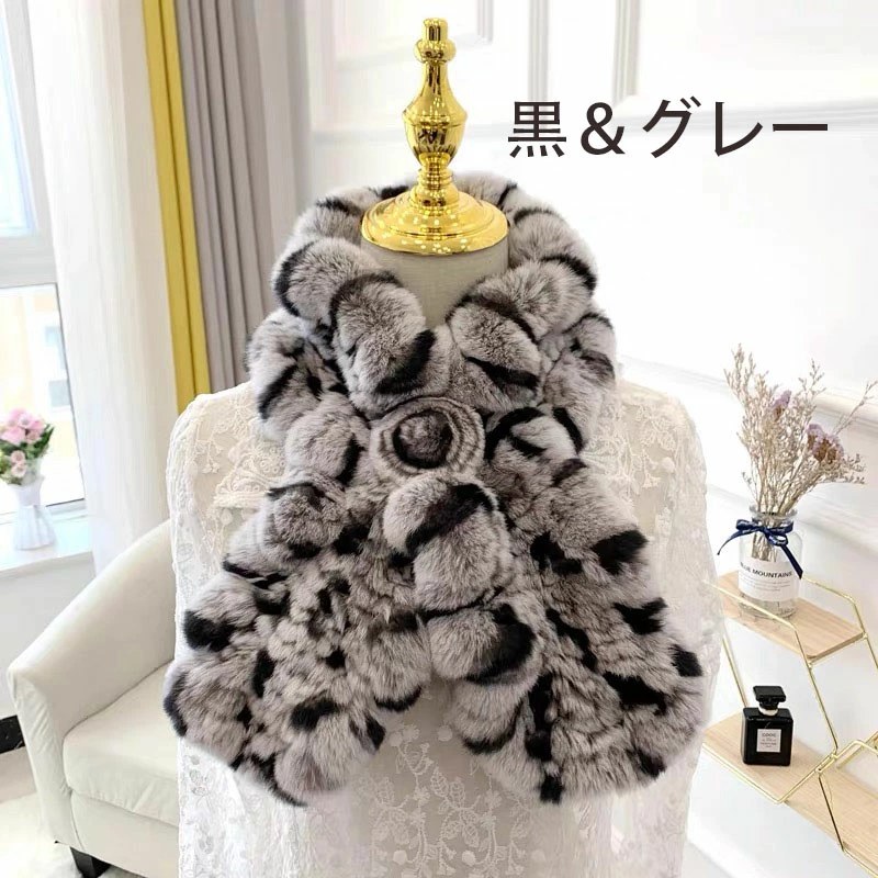 マフラー レディース 90×14 薔薇 レッキスファーマフラー ファー