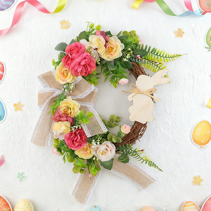 ＊フラワーリース＊　大きめ　玄関リース　ローズとユーカリのナチュラルリース ナチュラルリース 35cm ユーカリ 造花 北欧 玄関 壁掛け ドア飾り