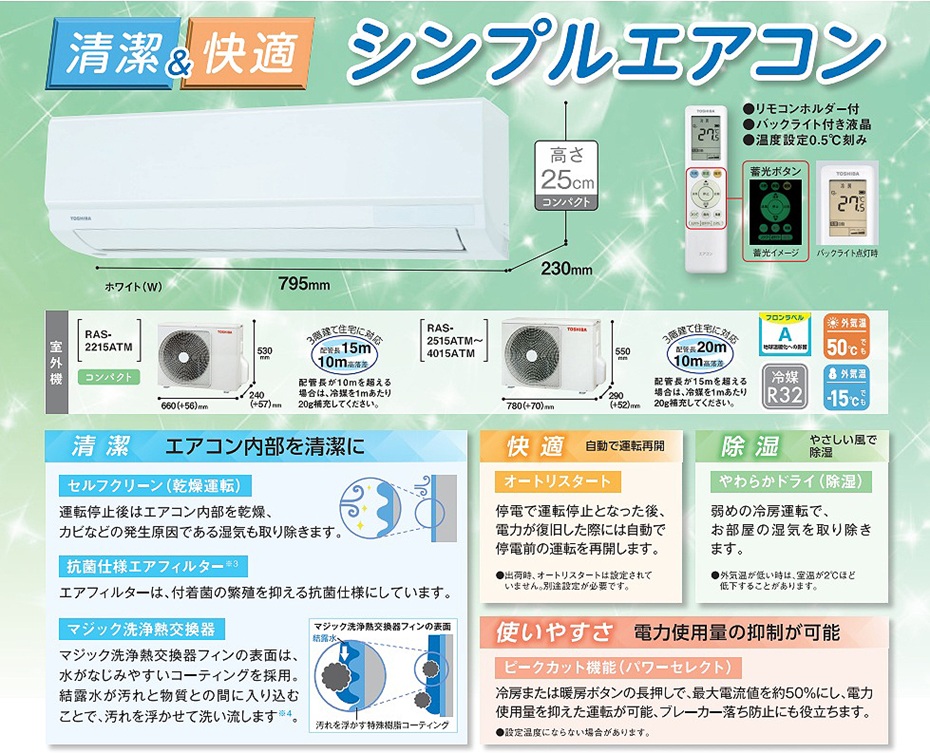 大清快 『在庫あり』 日本キヤリア/東芝 RAS-2215TM(W) エアコン 6畳用