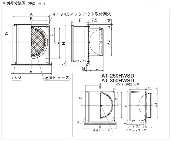 超格安価格 メルコエアテック AT-250HWSK 深形スクエアフード 横