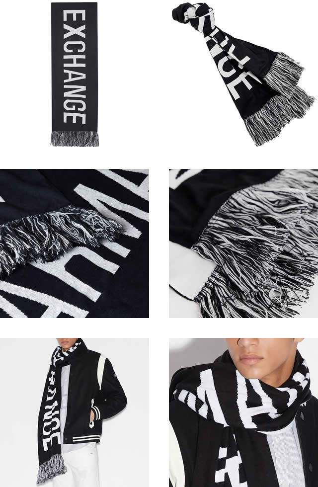 【新品】ジョルジオアルマーニA/X W2 スタイル 黒 ファーマフラー ARMANI EXCHANGE アルマーニ エクスチェンジ マフラー ストール
