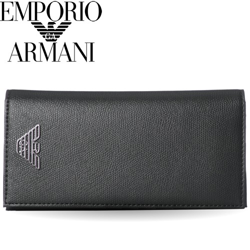 エンポリオアルマーニ EMPORIO ARMANI 財布 長財布 エン ホルダー ウィズ イーグル プレート メンズ ブランド かぶせ 黒 ブラック