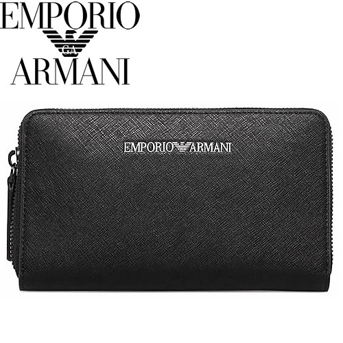 エンポリオ アルマーニ EMPORIO ARMANI 財布 長財布 ラウンドファスナー 小銭入れあり メンズ ロゴ 大容量 ブランド プレゼント 黒色  ブラック