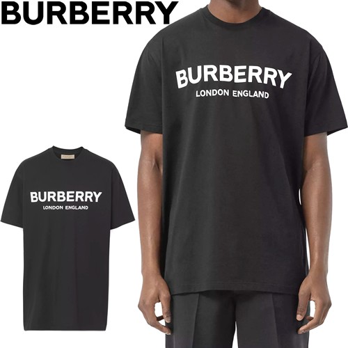 バーバリー BURBERRY Tシャツ メンズ 半袖 クルーネック 丸首 おしゃれ 大きいサイズ プリント 綿100% ロゴ ブランド 黒 ブラック  8026016