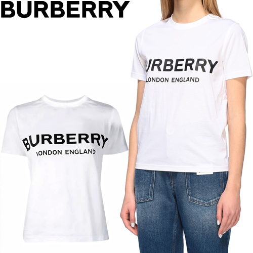 バーバリー BURBERRY Tシャツ 半袖 クルーネック 丸首 レディース ロゴ プリント コットン 大きいサイズ ブランド 白色 ホワイト