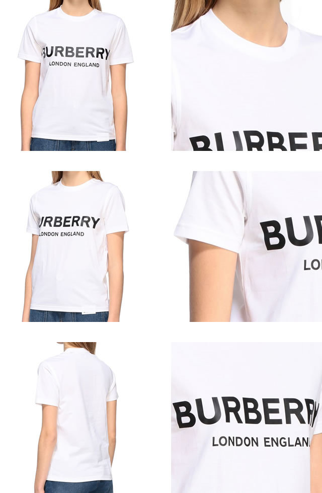 バーバリー BURBERRY Tシャツ 半袖 クルーネック 丸首 レディース ロゴ プリント コットン 大きいサイズ ブランド 白色 ホワイト