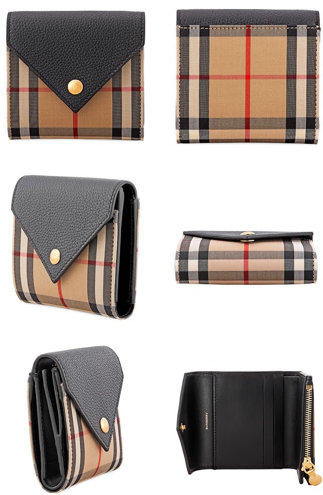 バーバリー BURBERRY 財布 二つ折り財布 三つ折り財布 ミニ財布 小銭入れあり レディース ヴィンテージチェック レザー 本革 ブランド  プレゼント 黒 ブラック