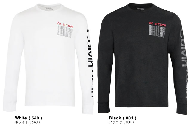 カルバンクライン Calvin Klein 長袖Tシャツ ロンT クルーネック メンズ 男性 ブランド ロゴプリント 黒 ブラック 白 ホワイト 40DM870