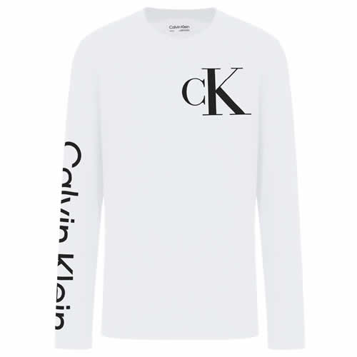 カルバンクライン Calvin Klein ロンT LS TEE LOGO メンズ 長袖 クルーネック 丸首 袖ロゴ プリント 綿100% ブランド  大きいサイズ おしゃれ 黒 白