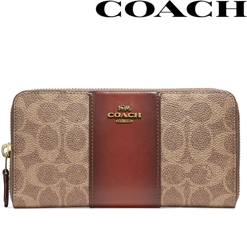 コーチ COACH 財布 長財布 カラー ブロック シグネチャー アコーディオン ジップ レディース ラウンドファスナー ブランド 革 使いやすい  大容量 茶 ブラウン : 263-123 : MSS - 通販 - Yahoo!ショッピング