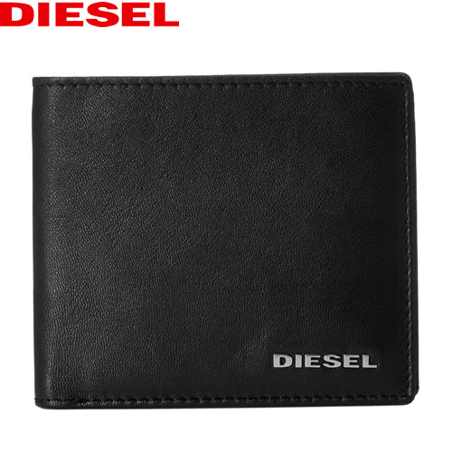 ディーゼル DIESEL 財布 二つ折り財布 小銭入れあり メンズ レザー 本革 メタルロゴ ブランド プレゼント 黒 ブラック オレンジ