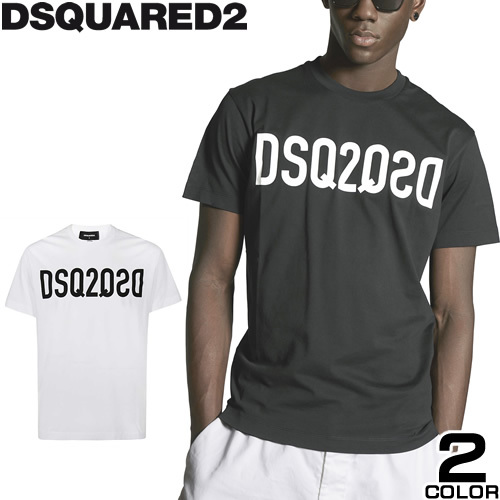 ディースクエアード DSQUARED2 Tシャツ 半袖 クルーネック 丸首 メンズ 大きいサイズ ロゴ プリント 綿 ブランド 黒 白 ブラック  ホワイト