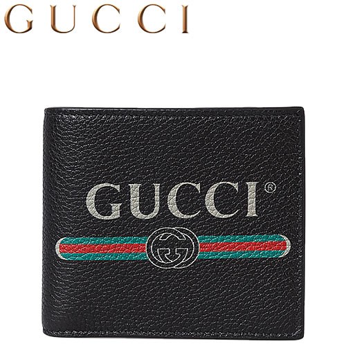 グッチ GUCCI 財布 二つ折り財布 折財布 グッチ プリント レザー コイン ウォレット メンズ ヴィテージロゴ ブランド 使いやすい 本革 黒  ブラック