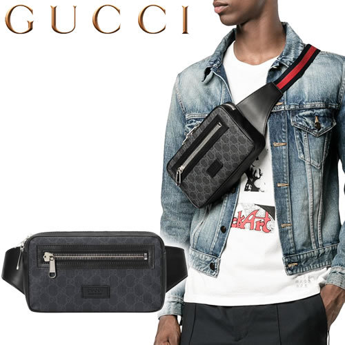 グッチ GUCCI バッグ ボディバッグ ウエストバッグ ウエストポーチ GGスプリーム ベルトバッグ メンズ レディース ブランド ハイブランド 革  黒 ブラック