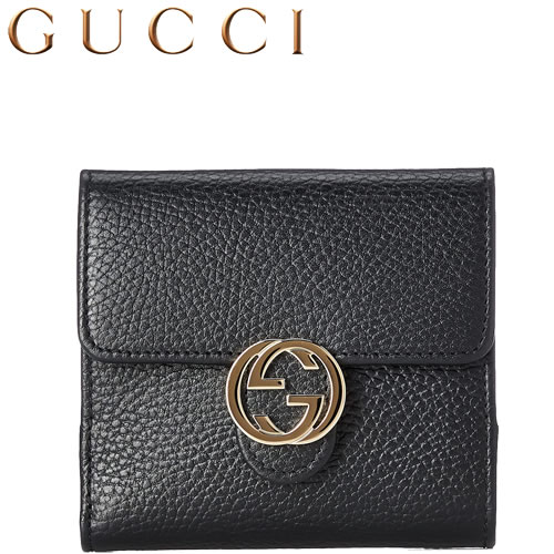 グッチ GUCCI 財布 二つ折り財布 GG インターロッキング ウォレット レディース ミニ財布 ブランド 小さめ 使いやすい 本革 革 黒 ブラック