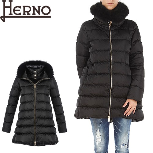 ヘルノ HERNO ダウン ダウンジャケット ダウンコート レディース 大きいサイズ きれいめ セミロング ファー ブランド 黒 ブラック  PI0670D 12170