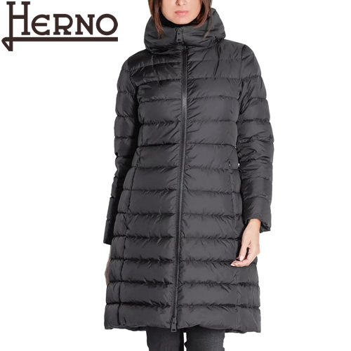 ヘルノ HERNO ダウンコート ダウンジャケット アウター レディース フード付き ロング丈 ナイロン 軽量 防寒 撥水 大きいサイズ ブランド 黒  ブラック