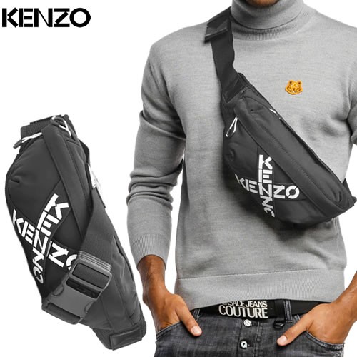ケンゾー KENZO バッグ ボディバッグ ウエストポーチ ウエストバッグ スポーツ ベルトバッグ メンズ ロゴ ブランド 斜めがけ 黒 ブラック